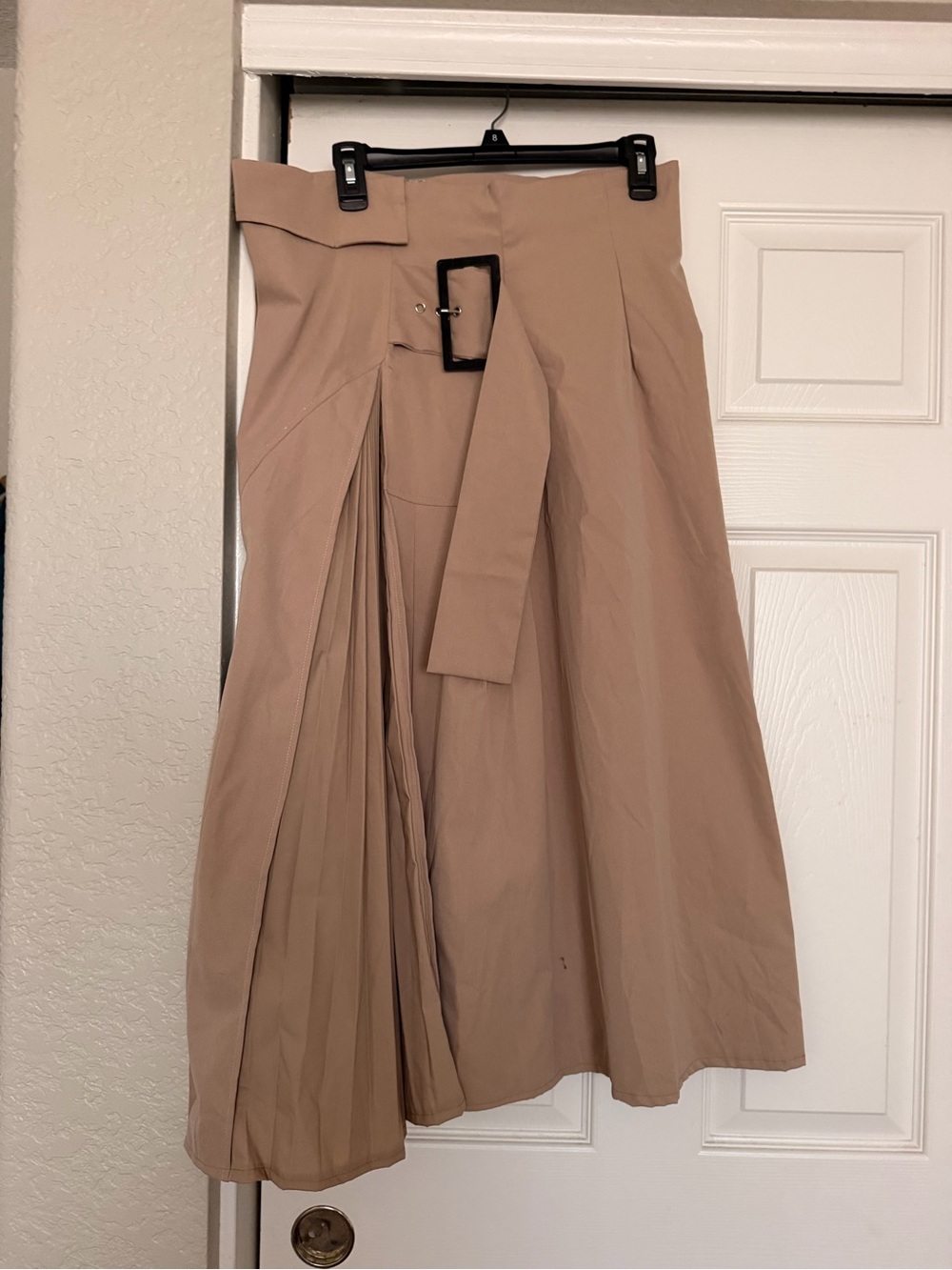 High-Waist A-Line Skirt with Belt - Taupe